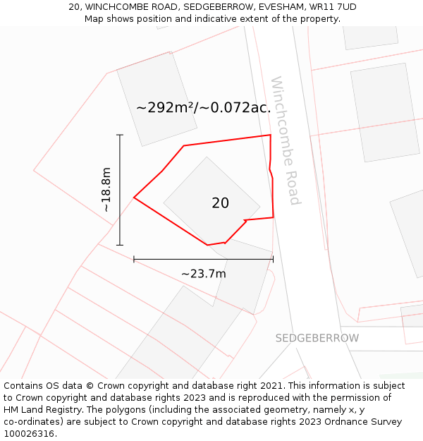 20, WINCHCOMBE ROAD, SEDGEBERROW, EVESHAM, WR11 7UD: Plot and title map