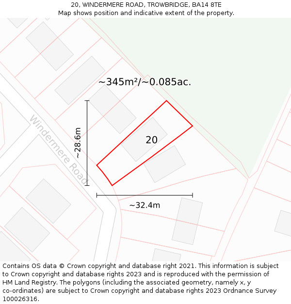 20, WINDERMERE ROAD, TROWBRIDGE, BA14 8TE: Plot and title map
