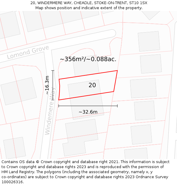 20, WINDERMERE WAY, CHEADLE, STOKE-ON-TRENT, ST10 1SX: Plot and title map