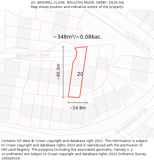 20, WINDMILL CLOSE, BOULTON MOOR, DERBY, DE24 5AJ: Plot and title map