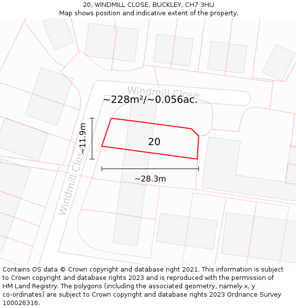20, WINDMILL CLOSE, BUCKLEY, CH7 3HU: Plot and title map