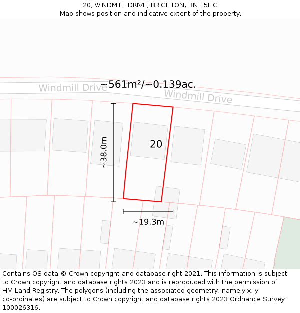 20, WINDMILL DRIVE, BRIGHTON, BN1 5HG: Plot and title map