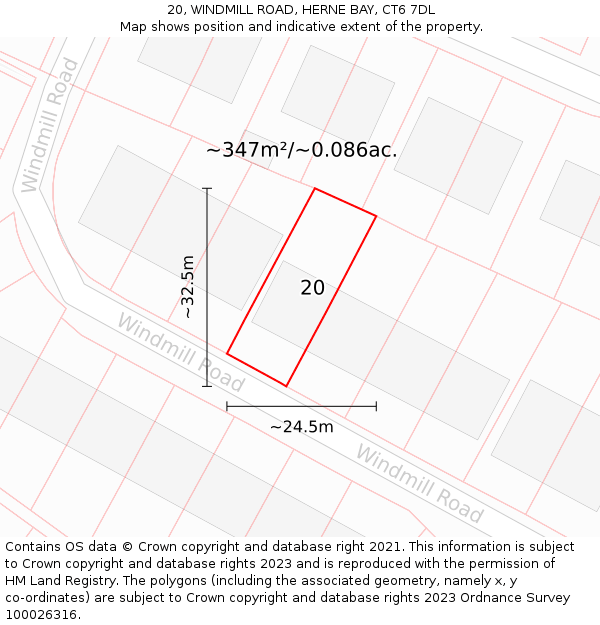 20, WINDMILL ROAD, HERNE BAY, CT6 7DL: Plot and title map