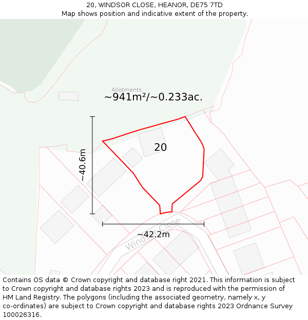 20, WINDSOR CLOSE, HEANOR, DE75 7TD: Plot and title map