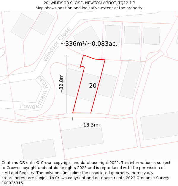 20, WINDSOR CLOSE, NEWTON ABBOT, TQ12 1JB: Plot and title map