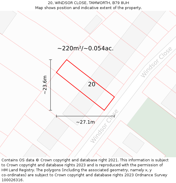 20, WINDSOR CLOSE, TAMWORTH, B79 8UH: Plot and title map