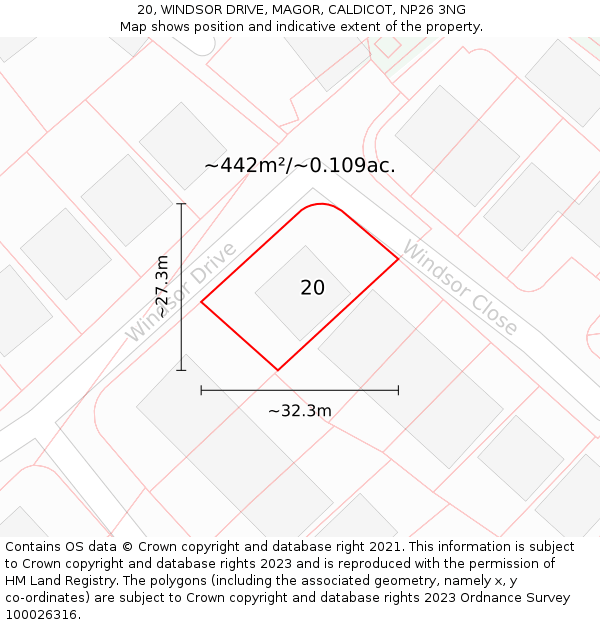 20, WINDSOR DRIVE, MAGOR, CALDICOT, NP26 3NG: Plot and title map