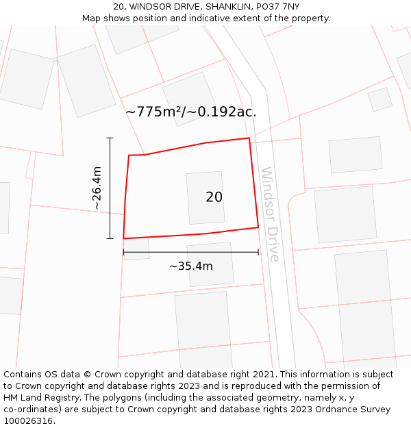 20, WINDSOR DRIVE, SHANKLIN, PO37 7NY: Plot and title map