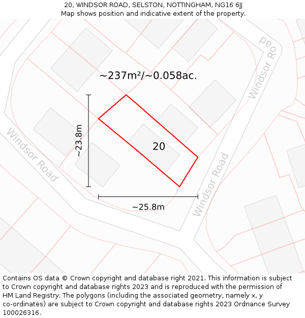 20, WINDSOR ROAD, SELSTON, NOTTINGHAM, NG16 6JJ: Plot and title map
