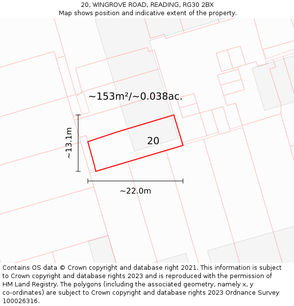 20, WINGROVE ROAD, READING, RG30 2BX: Plot and title map