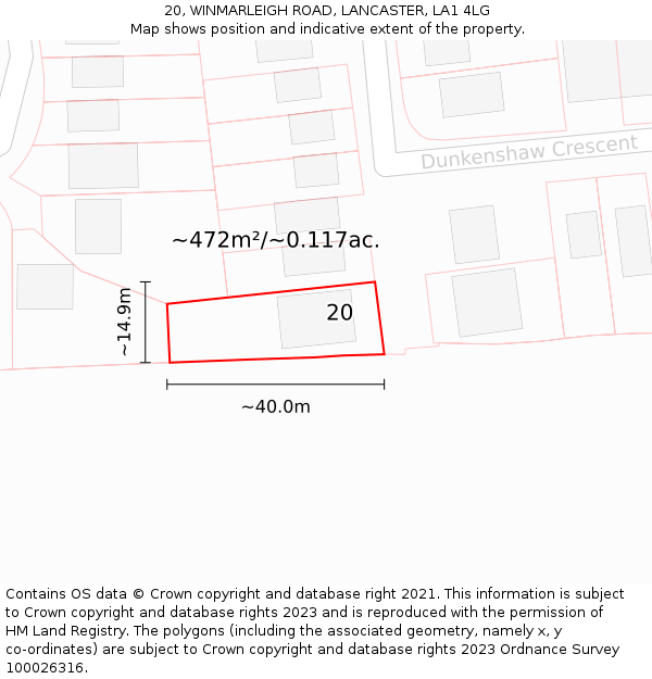 20, WINMARLEIGH ROAD, LANCASTER, LA1 4LG: Plot and title map