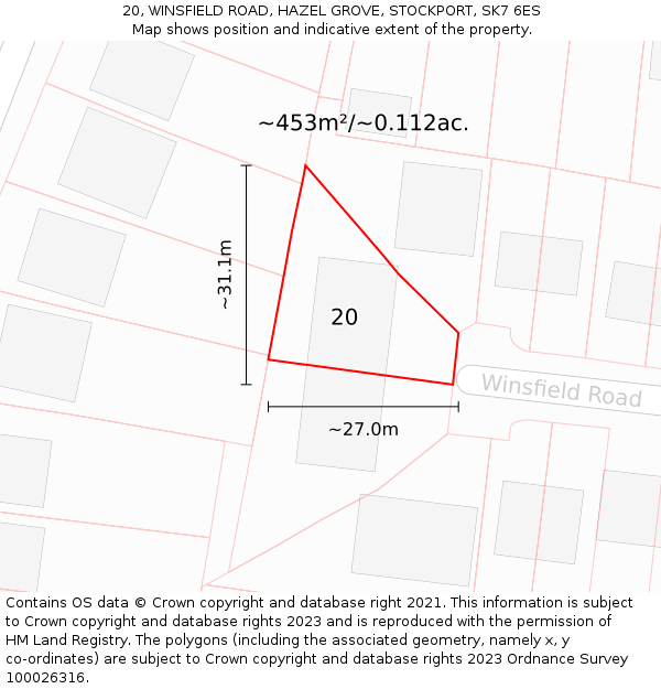 20, WINSFIELD ROAD, HAZEL GROVE, STOCKPORT, SK7 6ES: Plot and title map
