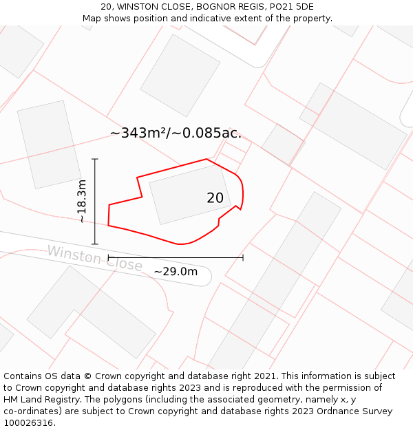 20, WINSTON CLOSE, BOGNOR REGIS, PO21 5DE: Plot and title map