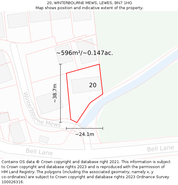 20, WINTERBOURNE MEWS, LEWES, BN7 1HG: Plot and title map