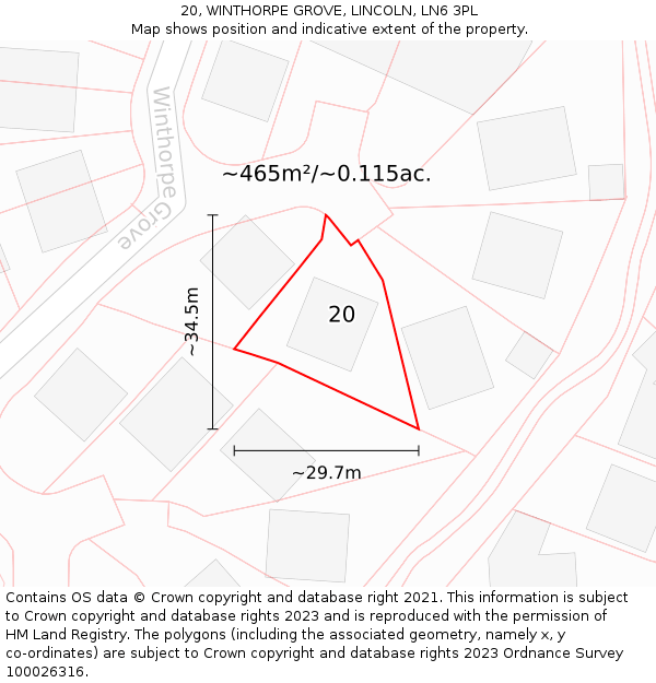 20, WINTHORPE GROVE, LINCOLN, LN6 3PL: Plot and title map