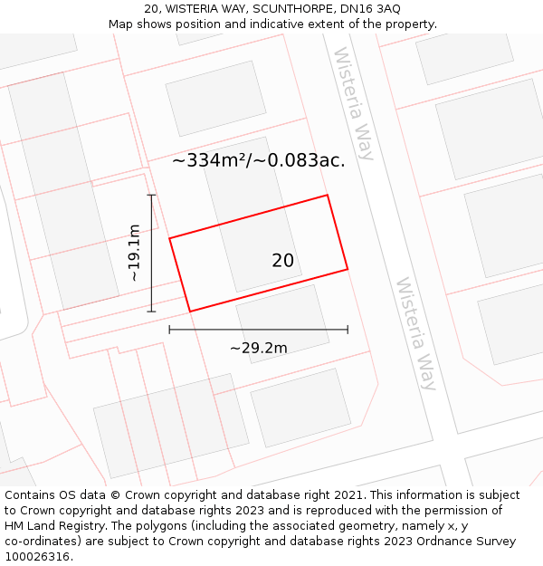 20, WISTERIA WAY, SCUNTHORPE, DN16 3AQ: Plot and title map