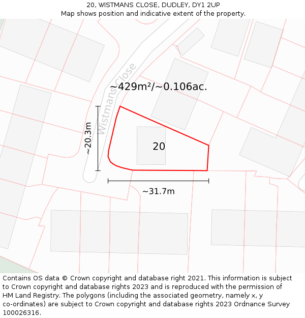 20, WISTMANS CLOSE, DUDLEY, DY1 2UP: Plot and title map