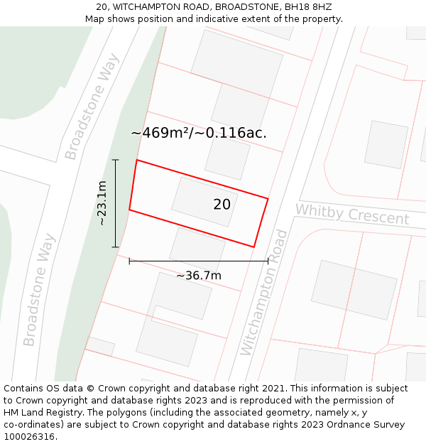 20, WITCHAMPTON ROAD, BROADSTONE, BH18 8HZ: Plot and title map
