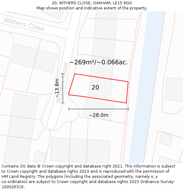20, WITHERS CLOSE, OAKHAM, LE15 6GG: Plot and title map