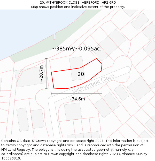 20, WITHYBROOK CLOSE, HEREFORD, HR2 6RD: Plot and title map