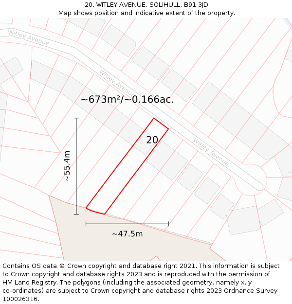 20, WITLEY AVENUE, SOLIHULL, B91 3JD: Plot and title map