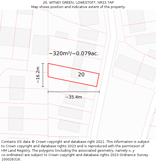 20, WITNEY GREEN, LOWESTOFT, NR33 7AP: Plot and title map