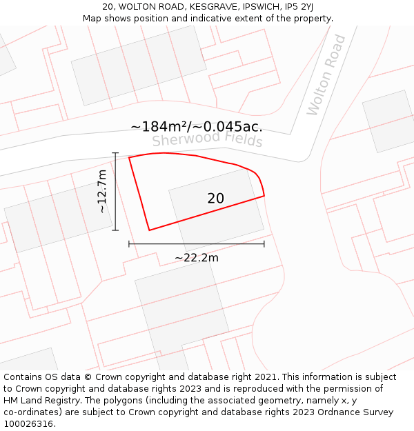 20, WOLTON ROAD, KESGRAVE, IPSWICH, IP5 2YJ: Plot and title map