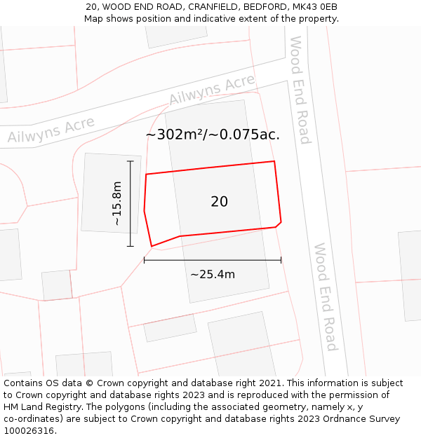 20, WOOD END ROAD, CRANFIELD, BEDFORD, MK43 0EB: Plot and title map