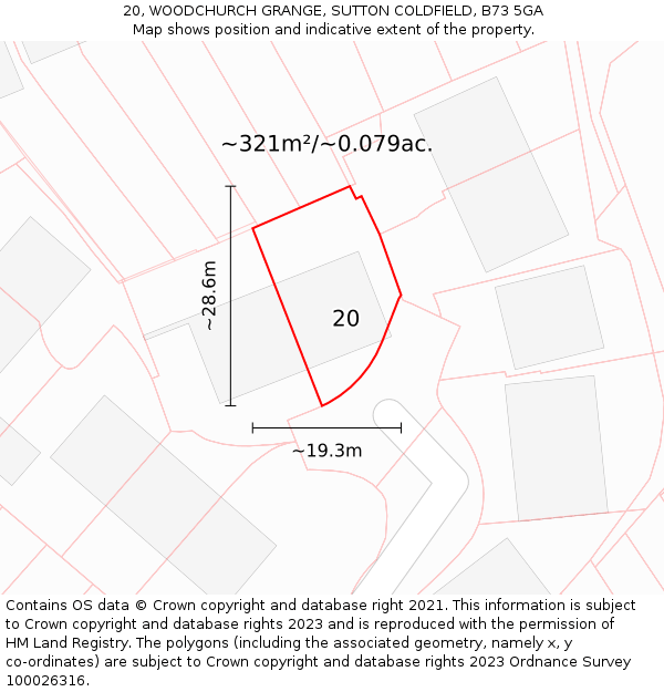 20, WOODCHURCH GRANGE, SUTTON COLDFIELD, B73 5GA: Plot and title map