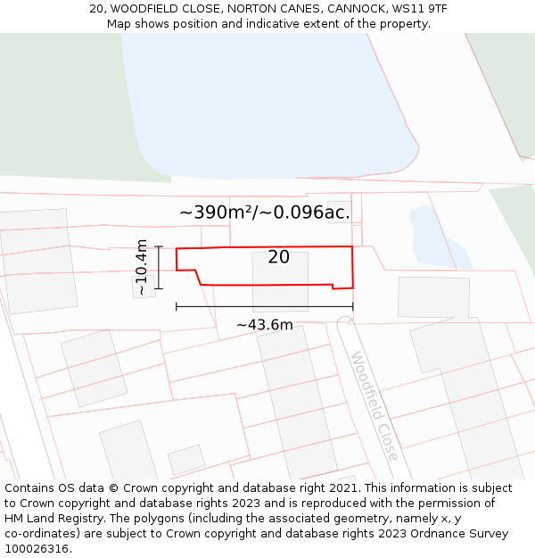 20, WOODFIELD CLOSE, NORTON CANES, CANNOCK, WS11 9TF: Plot and title map