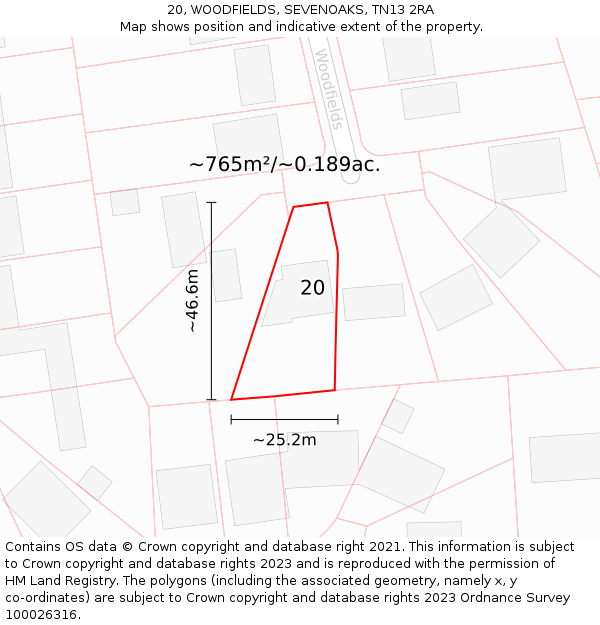 20, WOODFIELDS, SEVENOAKS, TN13 2RA: Plot and title map