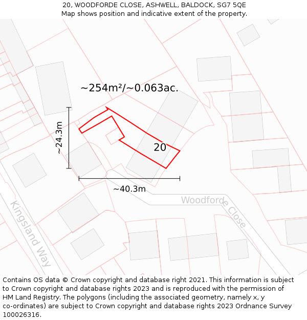20, WOODFORDE CLOSE, ASHWELL, BALDOCK, SG7 5QE: Plot and title map
