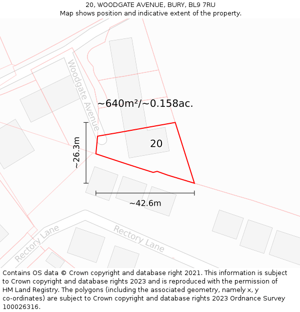 20, WOODGATE AVENUE, BURY, BL9 7RU: Plot and title map