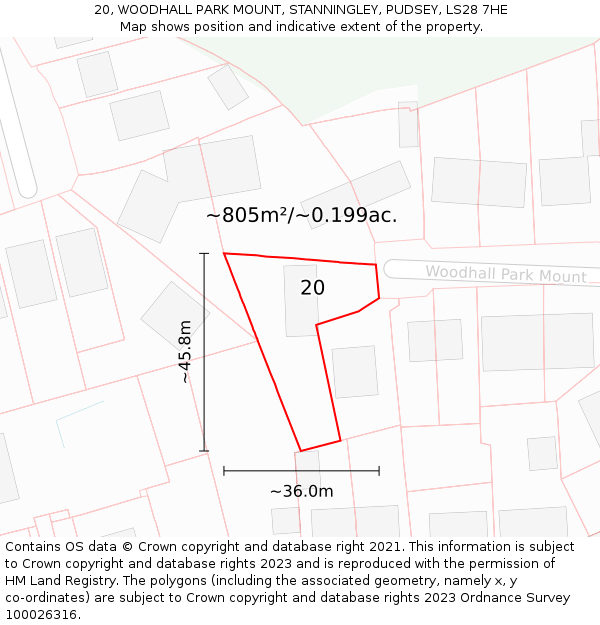 20, WOODHALL PARK MOUNT, STANNINGLEY, PUDSEY, LS28 7HE: Plot and title map