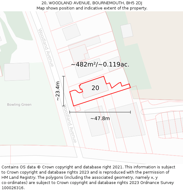 20, WOODLAND AVENUE, BOURNEMOUTH, BH5 2DJ: Plot and title map