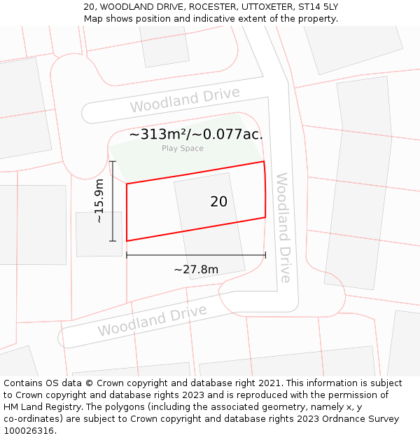 20, WOODLAND DRIVE, ROCESTER, UTTOXETER, ST14 5LY: Plot and title map