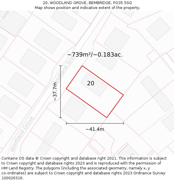 20, WOODLAND GROVE, BEMBRIDGE, PO35 5SG: Plot and title map