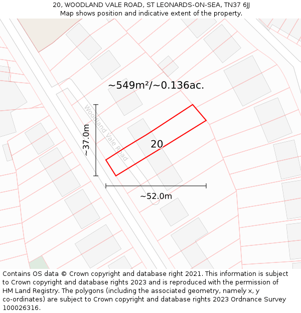 20, WOODLAND VALE ROAD, ST LEONARDS-ON-SEA, TN37 6JJ: Plot and title map