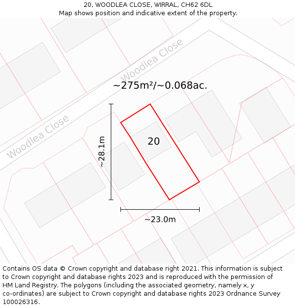 20, WOODLEA CLOSE, WIRRAL, CH62 6DL: Plot and title map