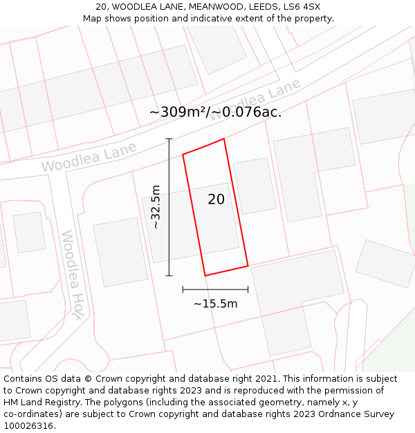 20, WOODLEA LANE, MEANWOOD, LEEDS, LS6 4SX: Plot and title map