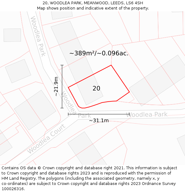 20, WOODLEA PARK, MEANWOOD, LEEDS, LS6 4SH: Plot and title map