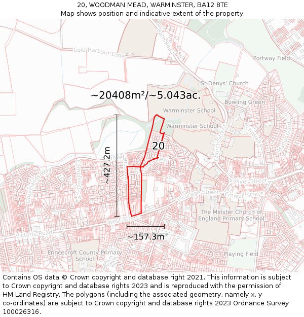 20, WOODMAN MEAD, WARMINSTER, BA12 8TE: Plot and title map
