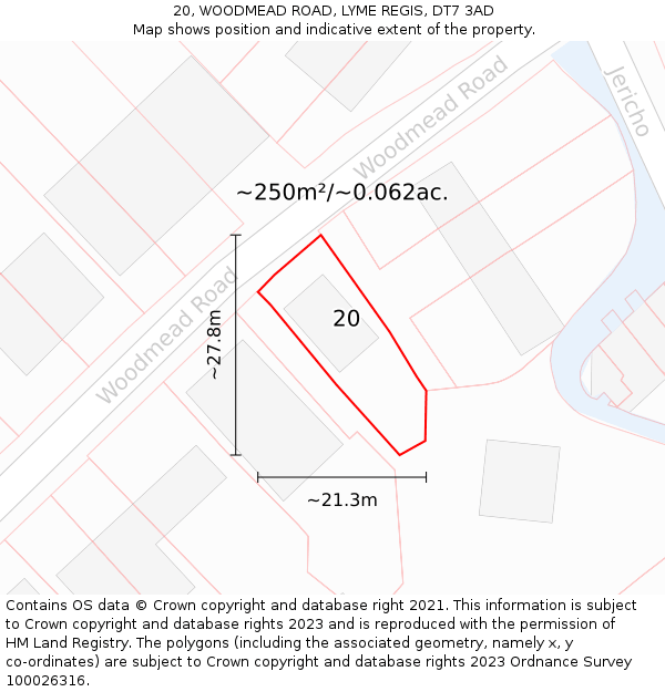 20, WOODMEAD ROAD, LYME REGIS, DT7 3AD: Plot and title map