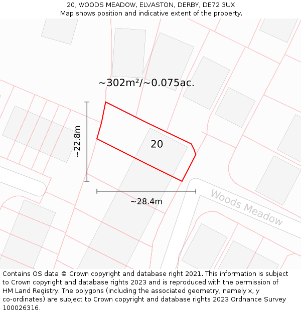 20, WOODS MEADOW, ELVASTON, DERBY, DE72 3UX: Plot and title map
