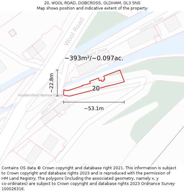 20, WOOL ROAD, DOBCROSS, OLDHAM, OL3 5NS: Plot and title map