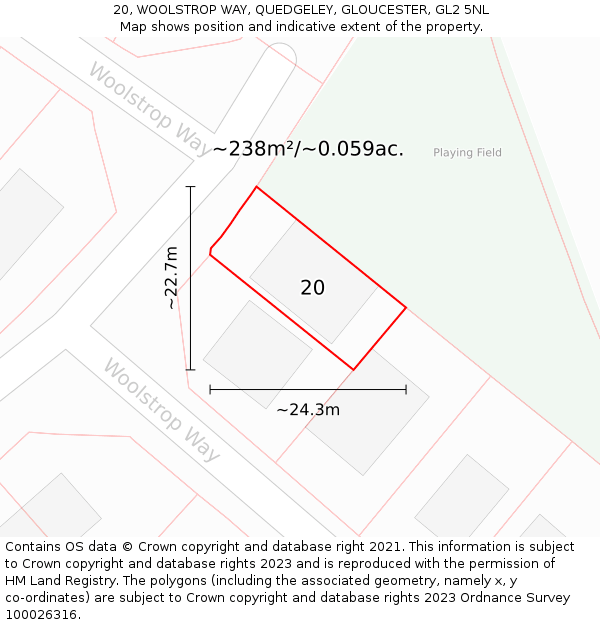 20, WOOLSTROP WAY, QUEDGELEY, GLOUCESTER, GL2 5NL: Plot and title map