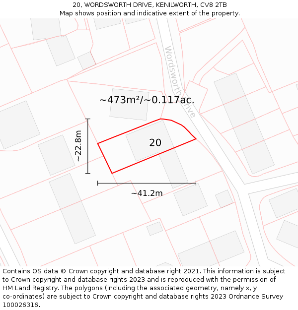 20, WORDSWORTH DRIVE, KENILWORTH, CV8 2TB: Plot and title map
