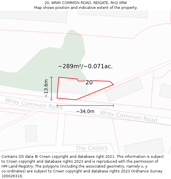 20, WRAY COMMON ROAD, REIGATE, RH2 0RW: Plot and title map