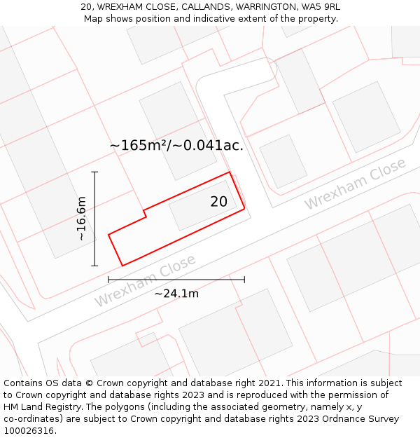 20, WREXHAM CLOSE, CALLANDS, WARRINGTON, WA5 9RL: Plot and title map