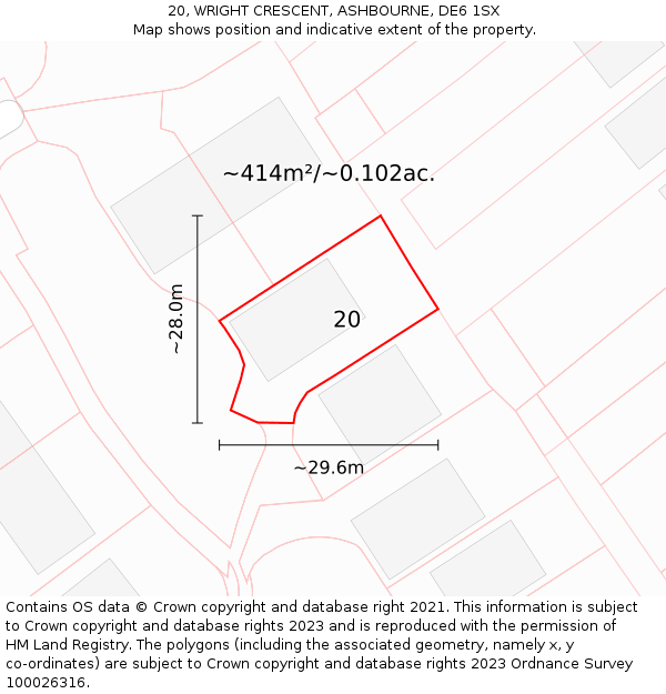 20, WRIGHT CRESCENT, ASHBOURNE, DE6 1SX: Plot and title map